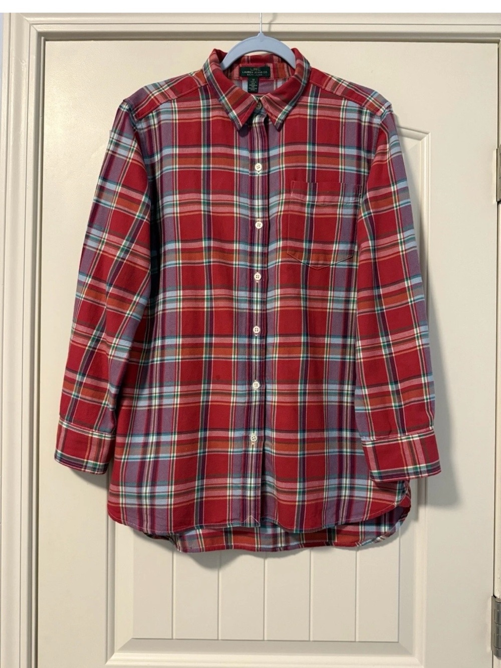 Lauren Ralph Lauren LRL Jeans‎ Women’s Flannel Plaid Red Cotton Blouse Size M